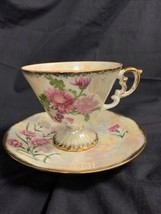Vintage  November Chrysanthemum Teacup and Saucer Iridescent Footed cup - $15.35