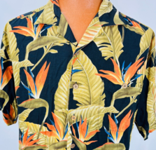 Vtg Island Shores Hawaiian Aloha L Shirt Birds Of Paradise Palm Leaves Tropical - £39.83 GBP