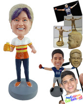 Personalized Bobblehead Female baseball fan having a beer with a big glove ready - £72.96 GBP