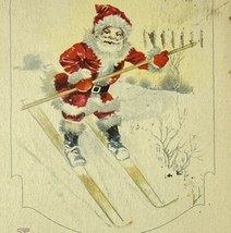 1920 Santa Claus Downhill Skiing Wooden Skis Embossed Antique Christmas Postcard - £8.12 GBP