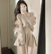 2022 New Korean Style Two-Piece Set Spring  Sweaters+High Waist Pleated Skirt Wo - £113.08 GBP