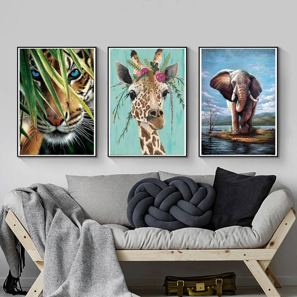 Play DIY 5D Diamond Painting Animal Giraffe Tiger Elephant Full Drill Embroidery - £23.17 GBP