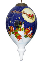 Snowmen Family Watching Santa on a Sleigh Hand Painted Mouth Blown Glass Orna... - £35.44 GBP