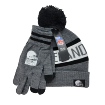 NFL Team Apparel Cleveland Browns Hat W/ Gloves Set Gray, White &amp; Black NWT - £25.32 GBP