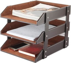 Very Sturdy 3 Tier Leather Desk File Rack For Office - $51.98