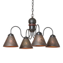 Irvins Country Tinware 4-Arm Cambridge Wood Chandelier in Rustic Black - £308.47 GBP