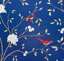 Trend Vern Yip Jamison Sapphire Blue Bird Linen Multiuse Fabric By Yard 54&quot;W - £15.97 GBP