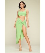 Women&#39;s Summer Days Solid Crop Top &amp; Split Thigh Twist Slit Skirt Set - €26,96 EUR