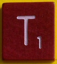 Scrabble Tiles Replacement Letter T Maroon Burgundy Wooden Craft Game Part Piece - £0.97 GBP