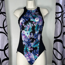 Lands&#39; End One Piece Swimsuit Floral Tropical Print High Neck Size 2 - $19.60