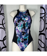 Lands&#39; End One Piece Swimsuit Floral Tropical Print High Neck Size 2 - £15.38 GBP