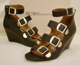 BCBGeneration Wedge Strappy Sandals Size-10B Dark Brown Leather - £39.94 GBP