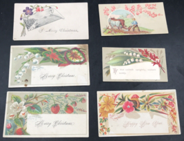 6 Diff Antique Victorian Christmas New Years Calling Cards Flowers Strawberry OX - £9.73 GBP