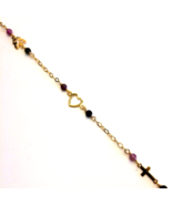 Bracelet Or Jaune 9k Agate Naturelle Rhodonite Perles Papillon Croix Coeur - £75.93 GBP