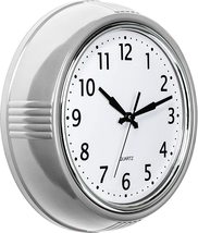 Retro Wall Clock 9.5 Inch Silver Kitchen 50&#39;s Vintage Design Round  - £22.90 GBP