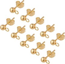 10 Gold Ball Stud Earring Blanks Setting Findings 24k Gold Plated Steel ... - $20.50