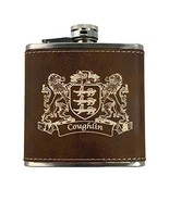 Coughlin Irish Coat of Arms Leather Flask - Rustic Brown - $474.99 MXN