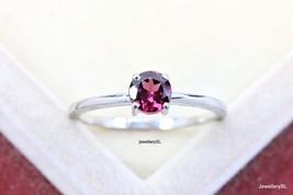 Red Garnet Solitaire Ring, Round Garnet Proposal Silver /Gold Ring - £25.56 GBP