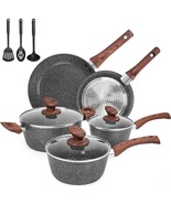 M MELENTA Granite Pots and Pans Set Ultra Nonstick, 11 Piece Die-Cast Co... - £77.73 GBP