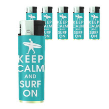 Butane Refillable Gas Lighter Set of 5 Keep Calm and Surf On Design-003 - £12.42 GBP