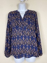 Forever 21 Womens Size M Blue Geometric Popover Blouse Long Sleeve - $6.30