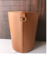 Genuine Leather Round Trash Can/Dustbin/Studio Waste Basket/Multi purpos... - £143.54 GBP