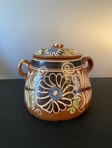 Vintage Hand Painted Large Mexican Terracotta Food heating Pot 1950&#39;s/60&#39;s - £32.07 GBP