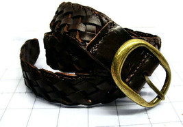 sz 32 S/M Ladies Brown Leather Braided Weave Belt - £19.90 GBP