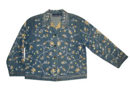 JANE ASHLEY Jean Jacket Floral Embroidered Denim Blue Button Womens Medium M EUC - £23.92 GBP