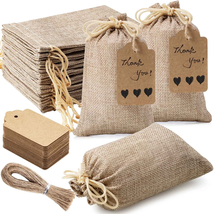 Premium Burlap Gift Bags 30Pcs with Drawstring and 30Pcs Gift Tags &amp; String, 3X4 - £15.76 GBP