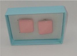 Vintage Pink Square Plastic Goldtone Clip on Earrings - $15.00