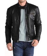 Leather Jacket Mens Biker Racer Men Vintage Bomber Cafe Race Motorcycle ... - $141.00
