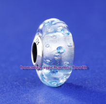 TOP 925 Sterling Silver Handmade Glass Ice Drops Murano Glass with Blue CZ Charm - £4.39 GBP