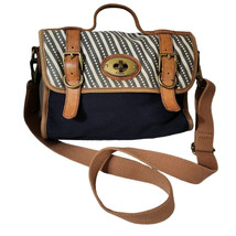 Fossil Brand Canvas Flap Twist Lock Messenger Bag Crossbody Purse Blue L... - $43.65