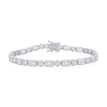 Sterling Silver Round &amp; Rectangle CZ Bracelet - £84.15 GBP