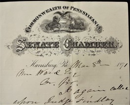 1871 Antique Commonwealth Of Pa Senate Chamber Note Harrisburg Pa Ward Brooke - £37.16 GBP
