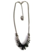 Silver Tone Black Tile Cluster Two Strand Statement Necklace - £19.58 GBP
