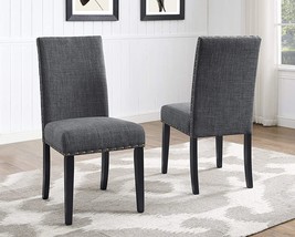 Roundhill Furniture Biony Gray Fabric Dining Chairs With Nailhead, Set Of 2. - £115.79 GBP