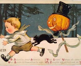 Halloween Fantasy Postcard Stick JOL Black Cat Gottschalk Dreyfuss &amp; Davis 2696 - £95.51 GBP