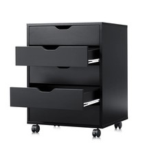 5-Drawer Chest, Wood Storage Dresser Cabinet With Wheels, Black - £122.29 GBP
