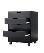 5-Drawer Chest, Wood Storage Dresser Cabinet With Wheels, Black - £122.14 GBP