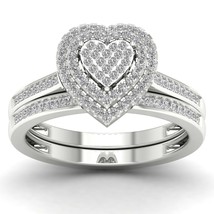 S925 Silver 0.33Ct TDW Diamond Heart Cluster Dual Halo Bridal Set - £193.01 GBP