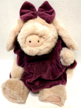 Vintage The Boyds Collection Plush Stuffed Pink Pig Red Velvet Dress and Bow 11&quot; - £14.66 GBP