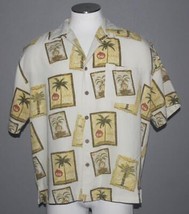 Joe Marlin Tropical Palm Trees in Squares S/S Rayon Blend Button Shirt M... - $22.99
