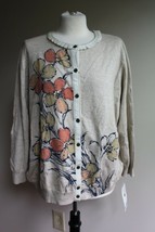 NWT Alfred Dunner XL Tan Floral Button Front Cardigan Sweater Cotton Blend - $23.56