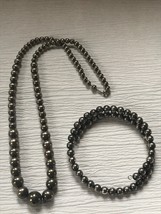 Estate Demi Graduated Hollow SilvertoneBead Necklace &amp; Double Wrap Bracelet –  - £11.27 GBP