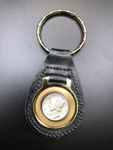 Liberty Dime Coin In Vintage Gold-tone Faux Leather Keychain Antique Coin - £19.50 GBP