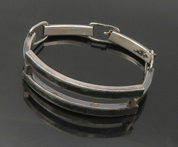 EUROPEAN 925 Silver - Vintage Dark Tone Smooth Curve Bar Chain Bracelet - BT7794 - £133.12 GBP