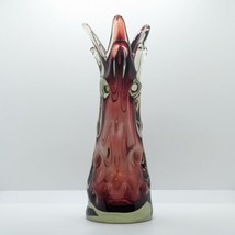 Tall Red Art Glass Vase, Handmade, Romanian, Lobed, Vintage - $35.60