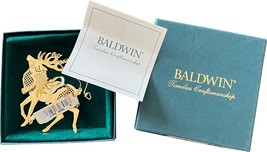 Baldwin Ornament Reindeer 24K Gold Plate Filigree Over Brass EUC Box Vin... - $29.99